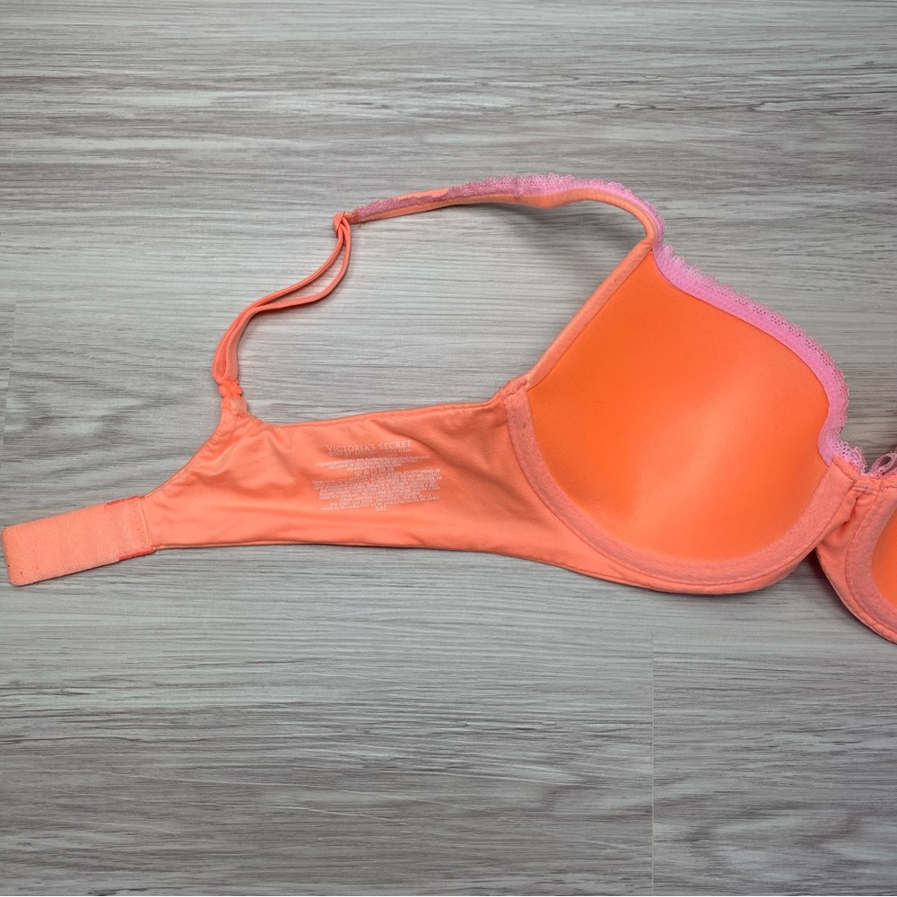 Victoria’s Secret lined Demi orange coral bra with baby pink lace size 34C - Picture 5 of 10